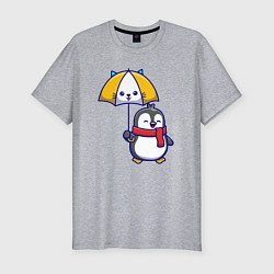 Мужская slim-футболка Пингвинчик под зонтом