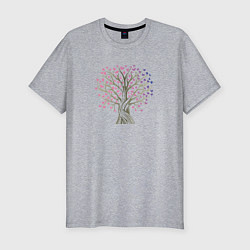 Мужская slim-футболка Дерево любви с сердцами