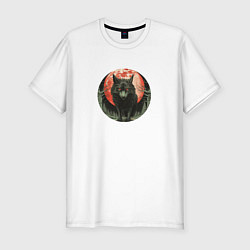 Мужская slim-футболка Злой волк в кровавом закате