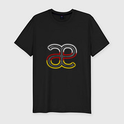 Мужская slim-футболка Буква осетинского алфавита с национальным триколор