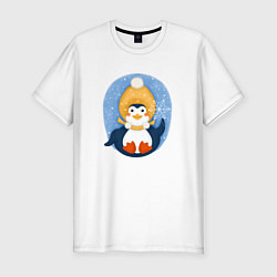 Мужская slim-футболка Пингвин со снежинкой
