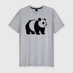 Мужская slim-футболка Стоящая на четырёх лапах чёрная панда
