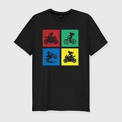 Футболка slim-fit Силуэты девушек на велосипедах и мотоциклах, цвет: черный