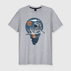Футболка slim-fit Акула робот, цвет: меланж