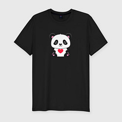 Мужская slim-футболка Малыш панды с сердечком