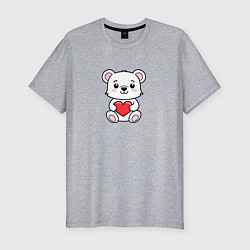 Мужская slim-футболка Белый медвежонок с сердечком