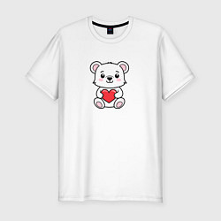Мужская slim-футболка Белый медвежонок с сердечком