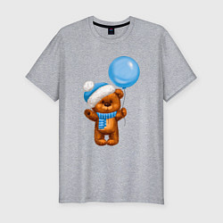 Мужская slim-футболка Плюшевый мишка с голубым воздушным шариком