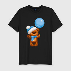 Мужская slim-футболка Плюшевый мишка с голубым воздушным шариком