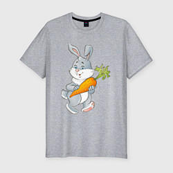 Футболка slim-fit Мультяшный заяц с морковкой, цвет: меланж