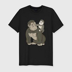 Мужская slim-футболка Мультяшная горилла с детенышем