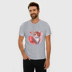 Футболка slim-fit Кошка в красных сердечках, цвет: меланж — фото 2
