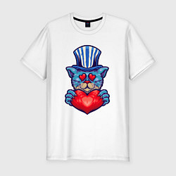 Мужская slim-футболка Кот с сердцем
