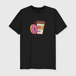 Футболка slim-fit Любовь кофе и пончик, цвет: черный