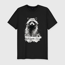 Футболка slim-fit Енот около воды, цвет: черный