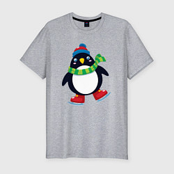 Мужская slim-футболка Пингвин на коньках