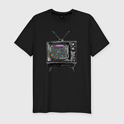 Мужская slim-футболка Старый телевизор цветной шум