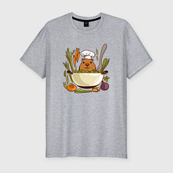 Мужская slim-футболка Капибара готовит обед