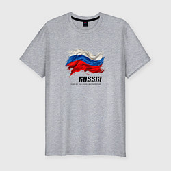 Футболка slim-fit Развевающийся флаг России с надписью, цвет: меланж