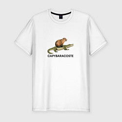 Мужская slim-футболка Капибара на крокодиле пародия