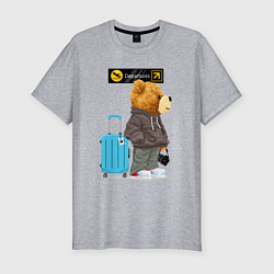 Мужская slim-футболка Плюшевый медведь путешественник