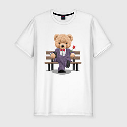 Мужская slim-футболка Плюшевый медвежонок на свидании