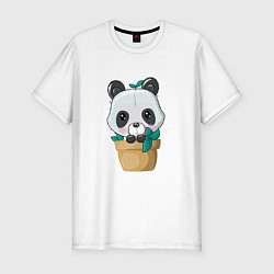 Мужская slim-футболка Милая панда в цветочном горшке