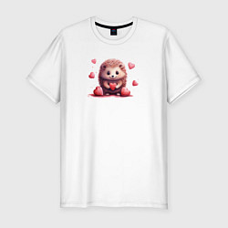 Мужская slim-футболка Влюбленный ёж с сердечками