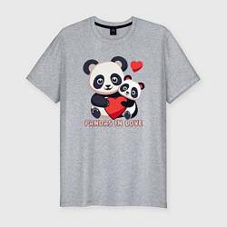 Мужская slim-футболка Влюбленные панды с сердцем