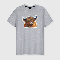 Мужская slim-футболка Шотландский волосатый бык