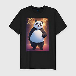 Мужская slim-футболка Панда в свитере под салютом - ai art