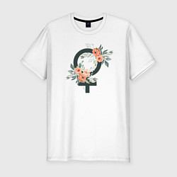 Мужская slim-футболка Female sign flowers