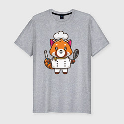 Футболка slim-fit Красная панда повар, цвет: меланж