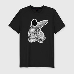 Мужская slim-футболка Череп, тигр и ворон
