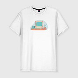 Мужская slim-футболка Старый компьютер с клавиатурой