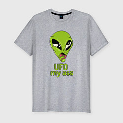 Мужская slim-футболка Зеленый пришелец НЛО с надписью UFO my ass