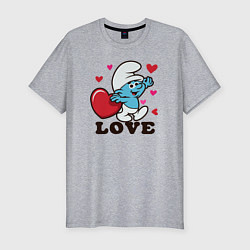 Мужская slim-футболка Смурфик на День святого Валентина