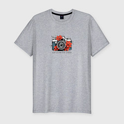 Мужская slim-футболка Фотоаппарат с цветами
