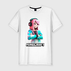 Мужская slim-футболка Minecraft девушка с розовыми волосами