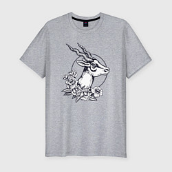 Мужская slim-футболка Антилопа и цветы