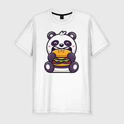Мужская slim-футболка Панда ест гамбургер