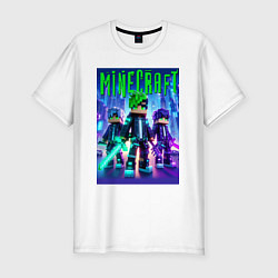 Мужская slim-футболка Cyberpunk and Minecraft - collaboration