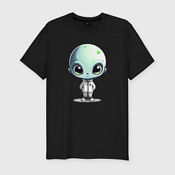 Мужская slim-футболка Милый инопланетянин с большими глазами