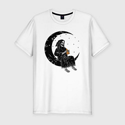 Мужская slim-футболка Смерть ест пиццу на Луне