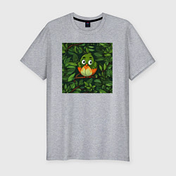 Мужская slim-футболка Птичка в на дереве