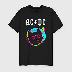 Мужская slim-футболка AC DC rock star cat