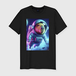 Мужская slim-футболка Полёт капибары в космосе - неон