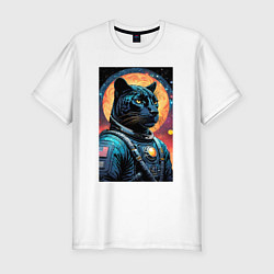 Мужская slim-футболка Пантера бравый космонавт - нейросеть