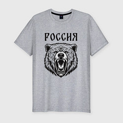 Футболка slim-fit Медведь Россия, цвет: меланж