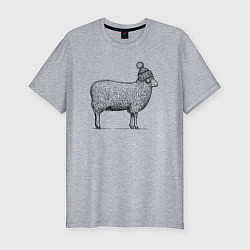Мужская slim-футболка Овца в шапке с помпоном